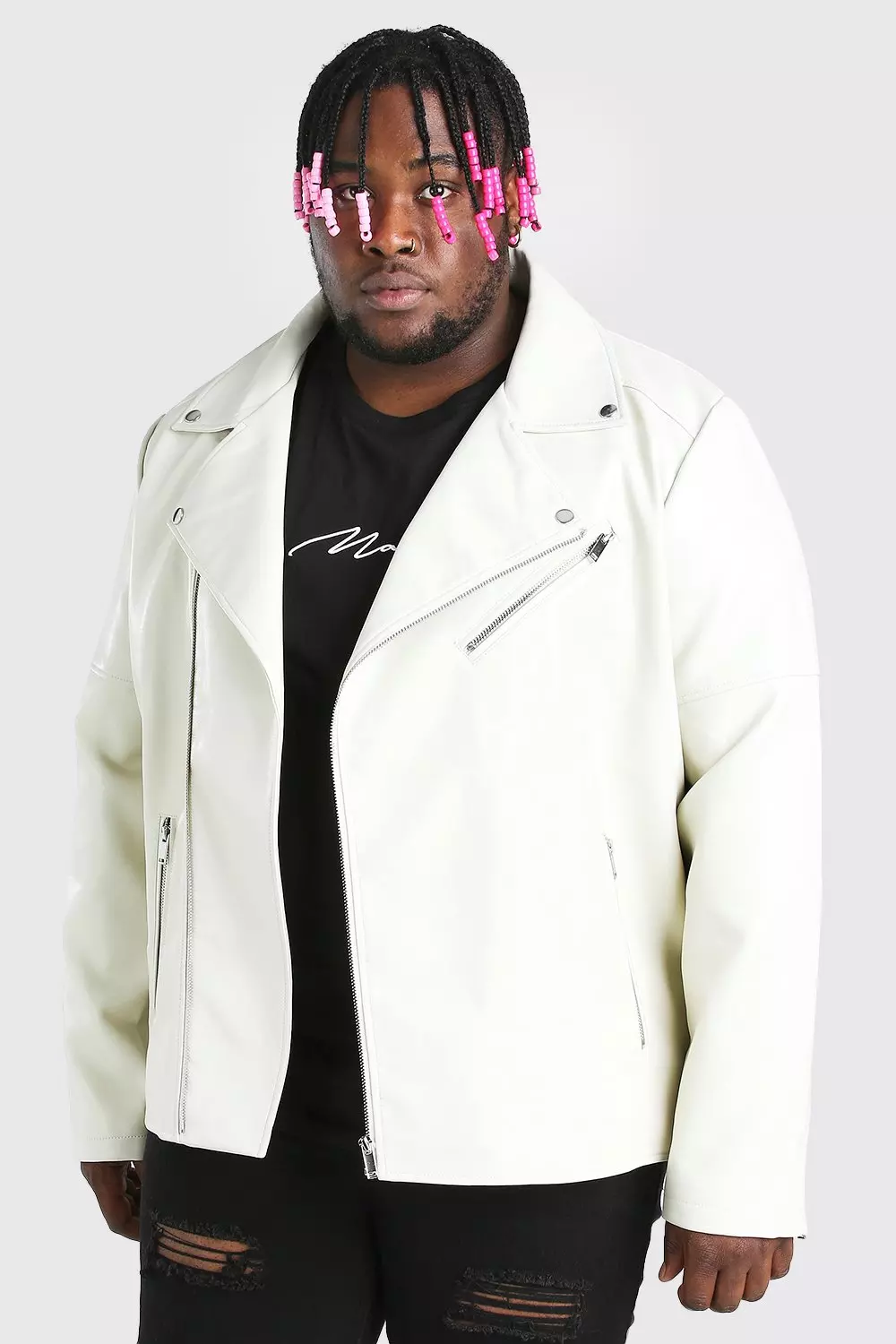 Plus size 2025 white moto jacket